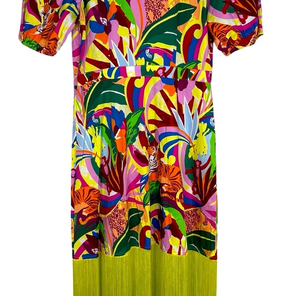 NWT Alden Adair Womens Louisa Rainforest Balloon Sleeve Midi Fringe Dress Sz XS‎ - Picture 13 of 13